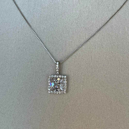 925 Sterling Silver Necklace Charm Jewelry - Super Flash Square Zircon Pendant - Xm389 - Touchy Style