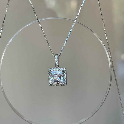 925 Sterling Silver Necklace Charm Jewelry - Super Flash Square Zircon Pendant - Xm389 - Touchy Style
