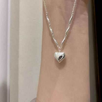 925 Sterling Silver Necklace Charm Jewelry - Wavy Heart Pendant - TSJ142 - Touchy Style