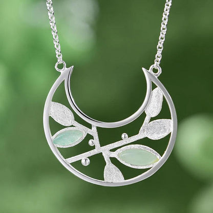 925 Sterling Silver Necklace Charm Jewelry with Aventurine Stone Leaves (LFJF0029) - Touchy Style .