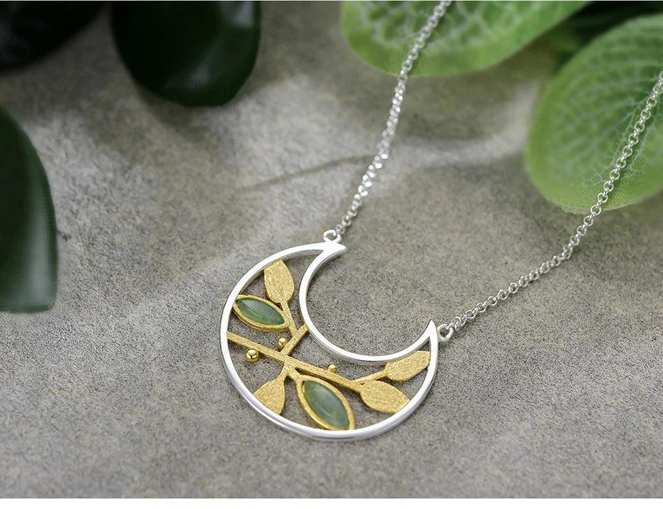 925 Sterling Silver Necklace Charm Jewelry with Aventurine Stone Leaves (LFJF0029) - Touchy Style .