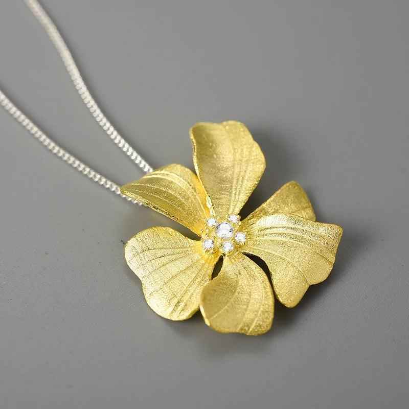 925 Sterling Silver Necklace Charm Jewelry with Large Peony Flower (LFJE0212) - Touchy Style .