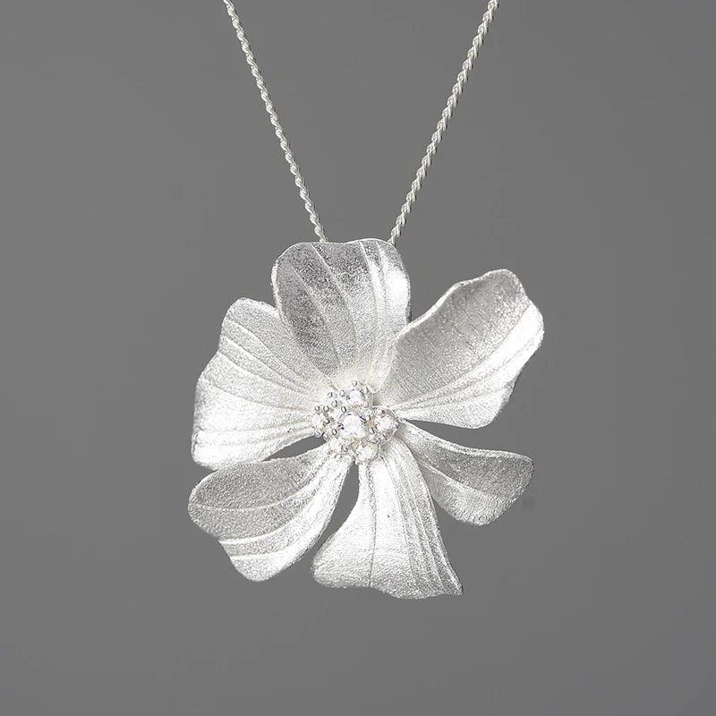 925 Sterling Silver Necklace Charm Jewelry with Large Peony Flower (LFJE0212) - Touchy Style .
