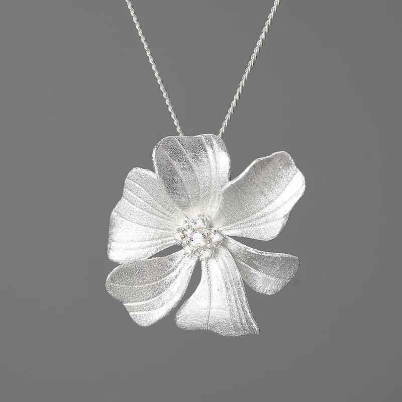 925 Sterling Silver Necklace Charm Jewelry with Large Peony Flower (LFJE0212) - Touchy Style