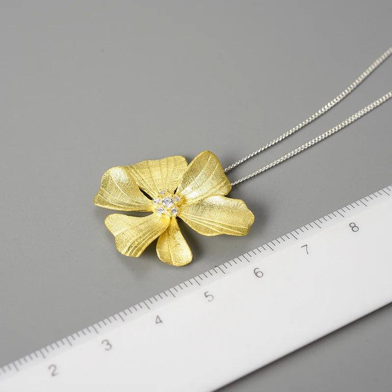 925 Sterling Silver Necklace Charm Jewelry with Large Peony Flower (LFJE0212) - Touchy Style .