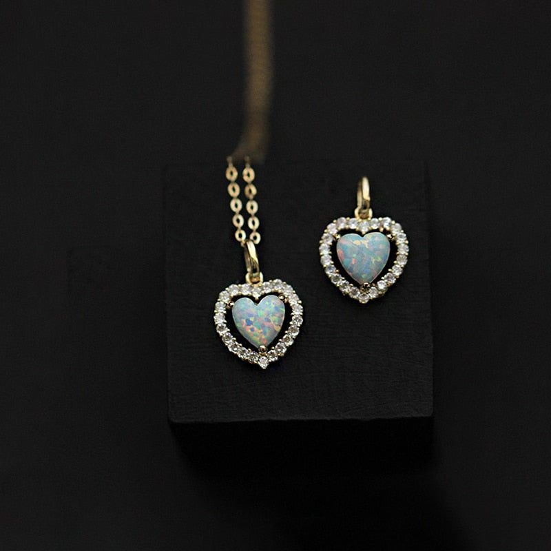 925 Sterling Silver Opal Zircon Heart Choker Necklace Charm Jewelry AZ252 - Touchy Style .