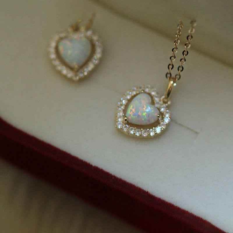 925 Sterling Silver Opal Zircon Heart Choker Necklace Charm Jewelry AZ252 - Touchy Style