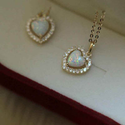 925 Sterling Silver Opal Zircon Heart Choker Necklace Charm Jewelry AZ252 - Touchy Style