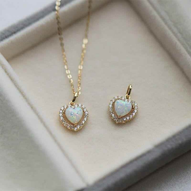 925 Sterling Silver Opal Zircon Heart Choker Necklace Charm Jewelry AZ252 - Touchy Style