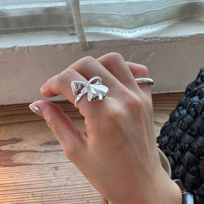 925 Sterling Silver Open Finger Ring Charm Jewelry - Elegant Bowtie Ribbon - TSJ109 - Touchy Style