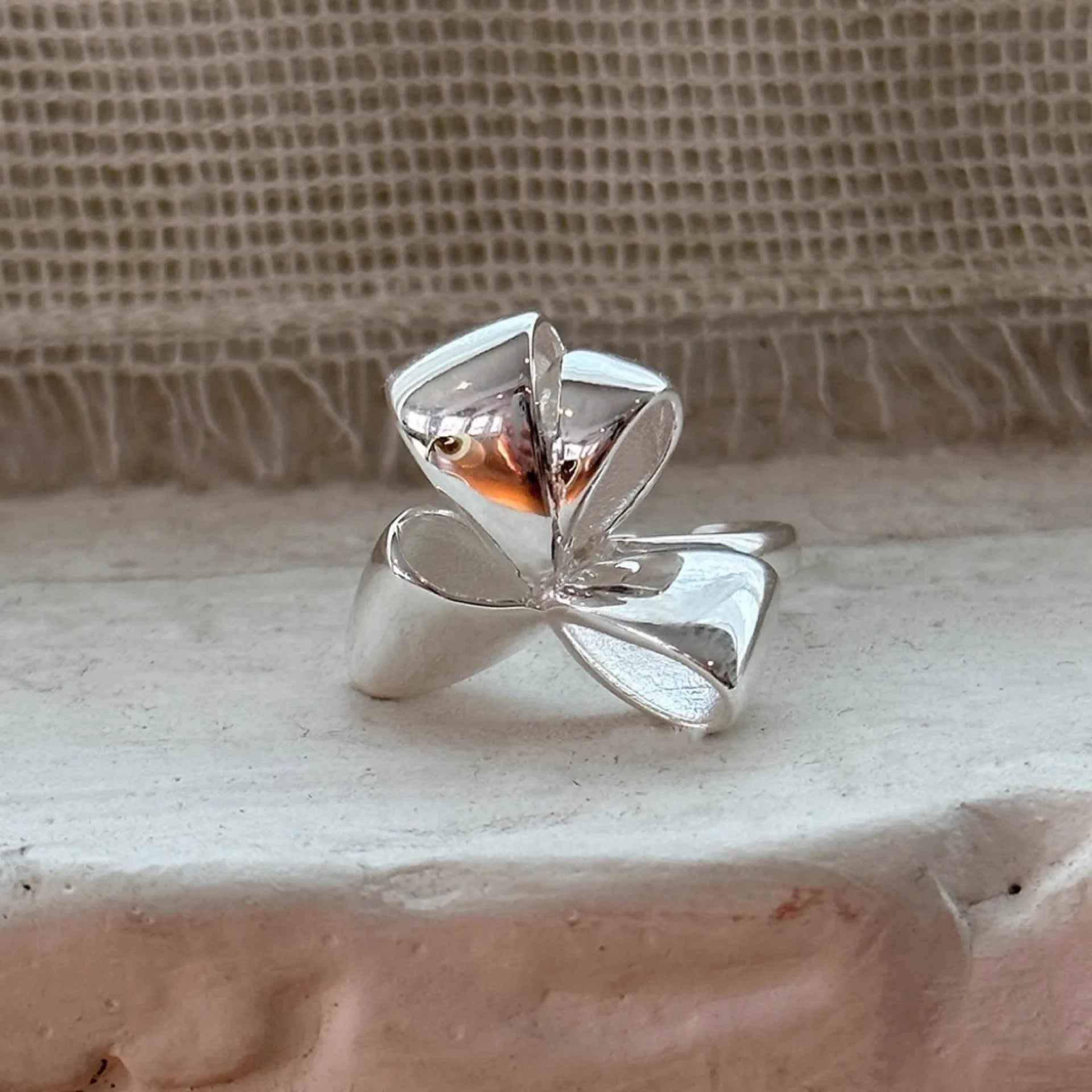 925 Sterling Silver Open Finger Ring Charm Jewelry - Elegant Bowtie Ribbon - TSJ109 - Touchy Style