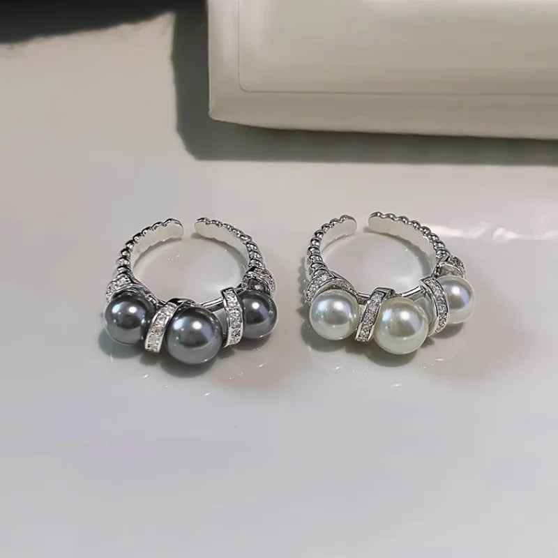 925 Sterling Silver Open Finger Ring Charm Jewelry - Triple Pearl - TSJ97 - Touchy Style