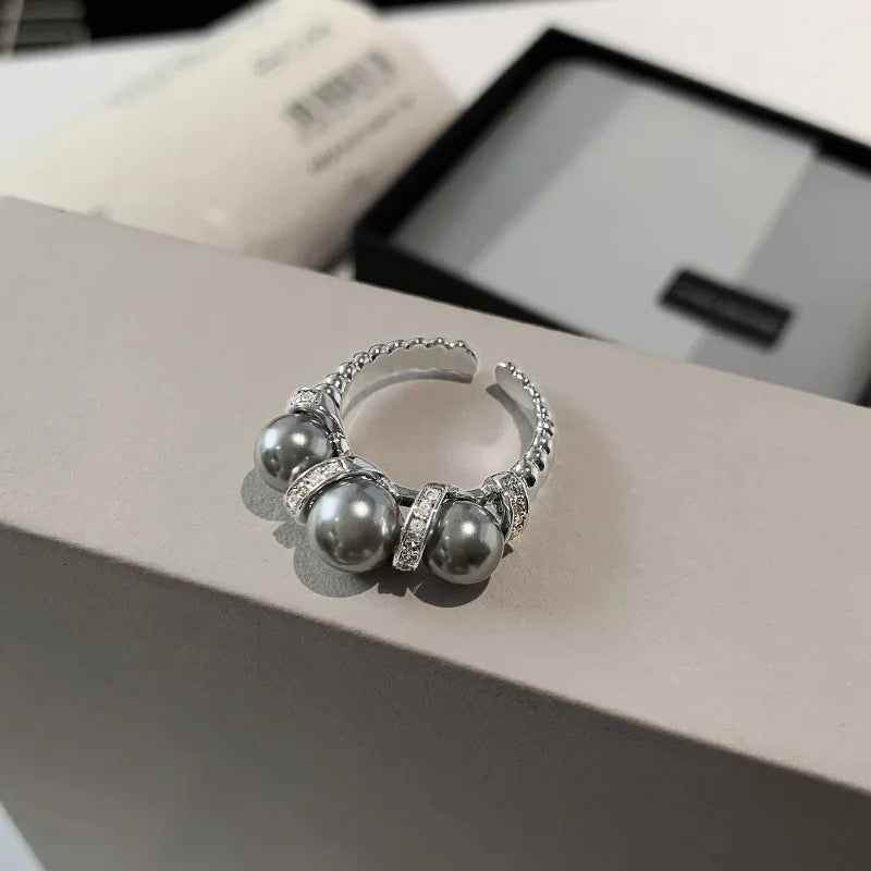 925 Sterling Silver Open Finger Ring Charm Jewelry - Triple Pearl - TSJ97 - Touchy Style