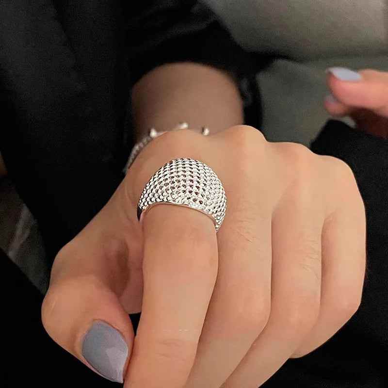 925 Sterling Silver Open Finger Ring Charm Jewelry - Web Net Wide Geometric - TSJ127 - Touchy Style