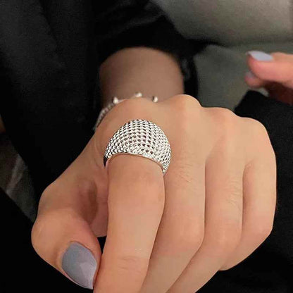 925 Sterling Silver Open Finger Ring Charm Jewelry - Web Net Wide Geometric - TSJ127 - Touchy Style