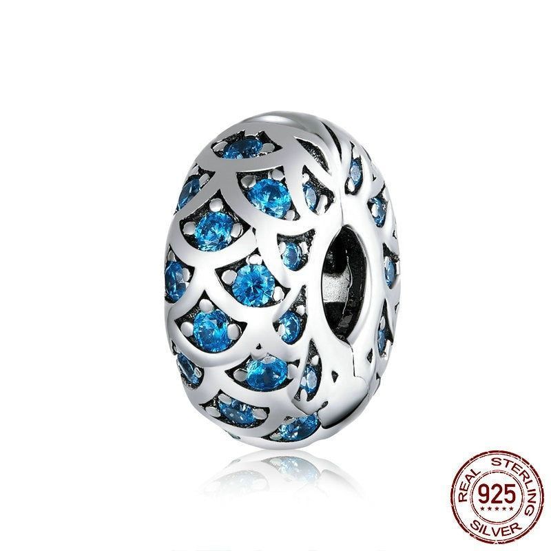 925 Sterling Silver Pendant Charm Jewelry PCJBOS08 Blue Zircon Open Beads Without Chain - Touchy Style .