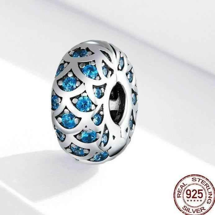 925 Sterling Silver Pendant Charm Jewelry PCJBOS08 Blue Zircon Open Beads Without Chain - Touchy Style .