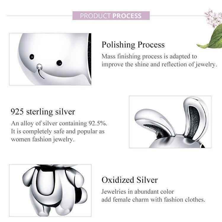 925 Sterling Silver Pendant Charm Jewelry WFS02 Rabbit Shape Without Chain - Touchy Style
