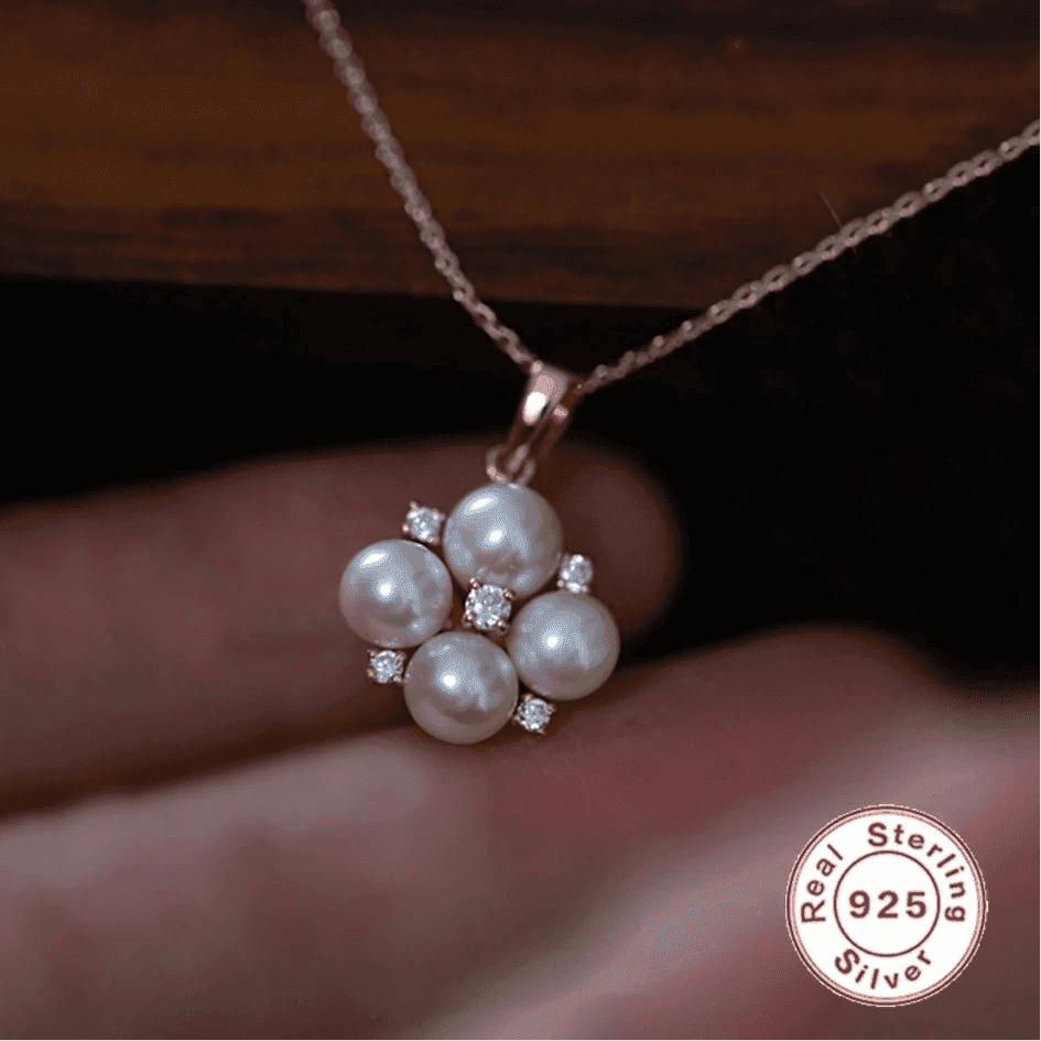 925 Sterling Silver Pendant Necklace Charm Jewelry - Four Mini Pearls - Xm313 - Touchy Style