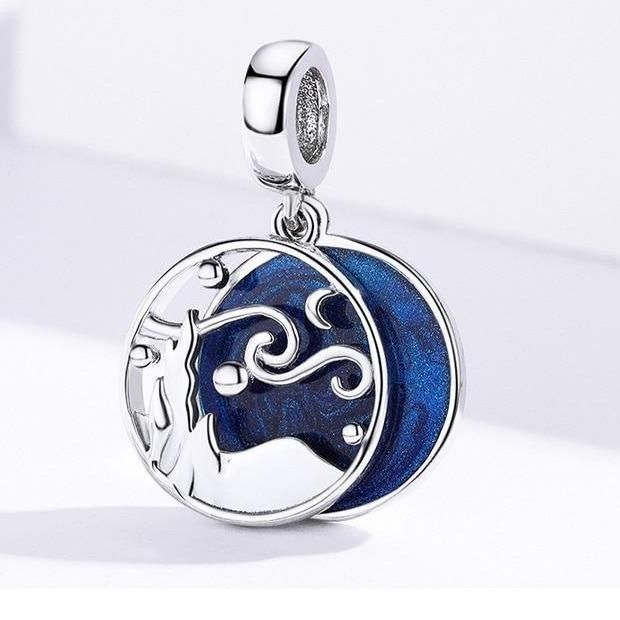 925 Sterling Silver Pendent Charm Jewelry Night Blue Starry Sky 