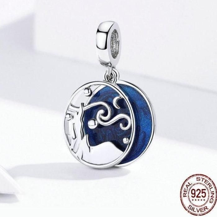 925 Sterling Silver Pendent Charm Jewelry Night Blue Starry Sky 