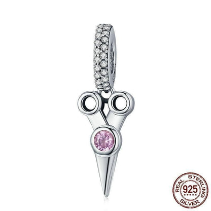 925 Sterling Silver Pink Scissor Pendant Charm Jewelry Without Chain - Touchy Style .