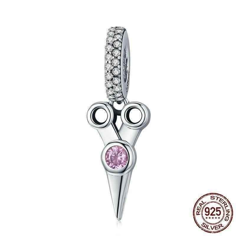 925 Sterling Silver Pink Scissor Pendant Charm Jewelry Without Chain - Touchy Style