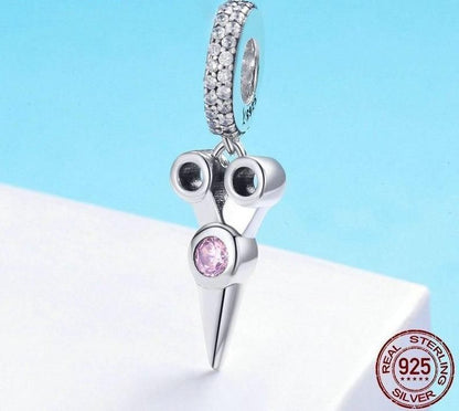 925 Sterling Silver Pink Scissor Pendant Charm Jewelry Without Chain - Touchy Style .