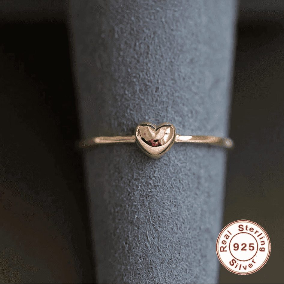 925 Sterling Silver 14K Gold Plated Finger Ring Charm Jewelry - Tiny Heart - Xm101 - Touchy Style