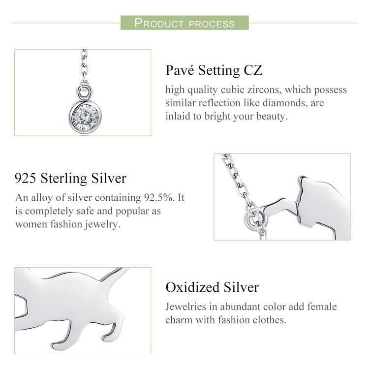 925 Sterling Silver Pussy Cat Pendant Necklace Charm Jewelry - Touchy Style .