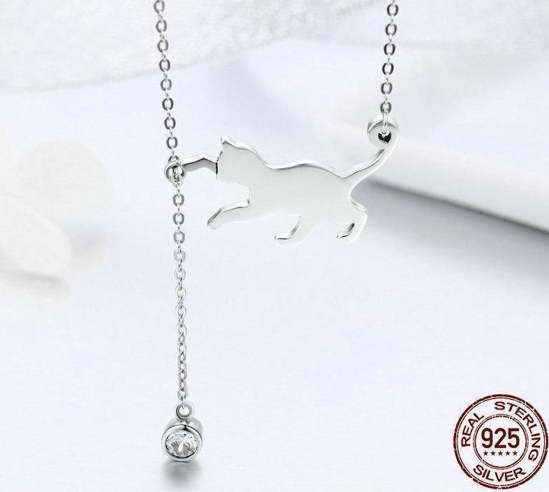 925 Sterling Silver Pussy Cat Pendant Necklace Charm Jewelry - Touchy Style .