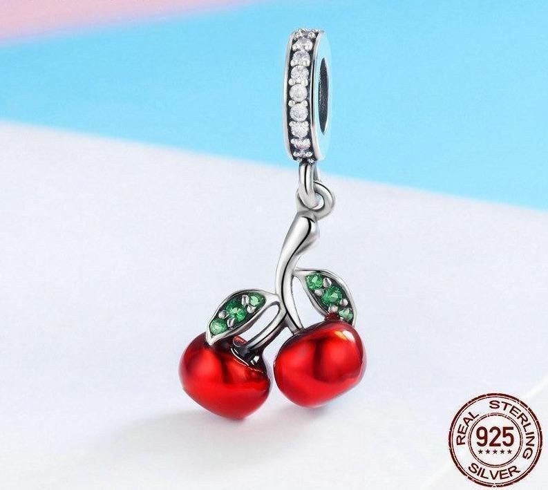 925 Sterling Silver Red Cherry pendant Charm Jewelry Without Chain - Touchy Style .