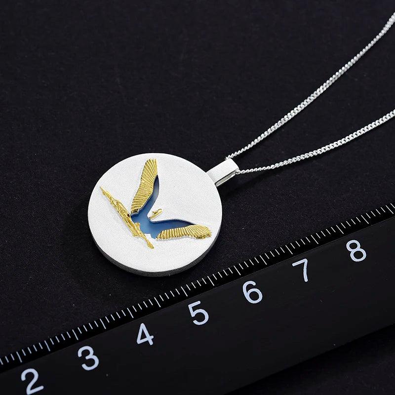 925 Sterling Silver Round Necklace Charm Jewelry LFJE0198: Swan Lake in the Sunset - Touchy Style .