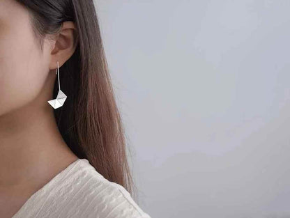 925 Sterling Silver Simple Origami Long Drop Earring Charm Jewelry LFJB0262 - Touchy Style