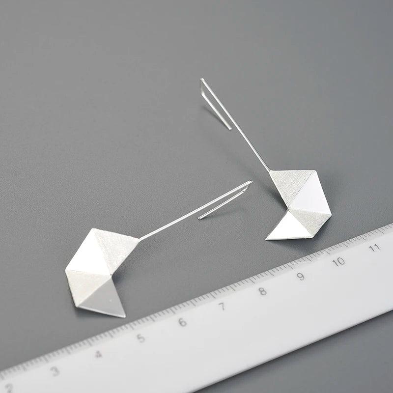 925 Sterling Silver Simple Origami Long Drop Earring Charm Jewelry LFJB0262 - Touchy Style .