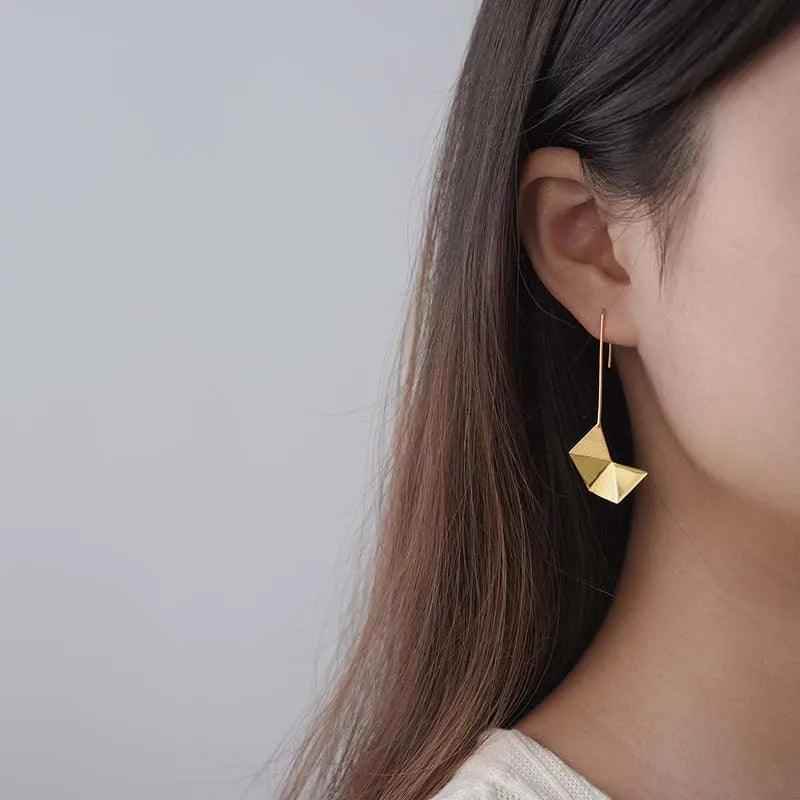 925 Sterling Silver Simple Origami Long Drop Earring Charm Jewelry LFJB0262 - Touchy Style