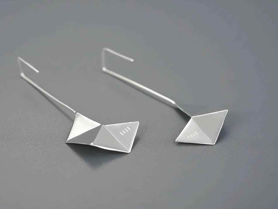 925 Sterling Silver Simple Origami Long Drop Earring Charm Jewelry LFJB0262 - Touchy Style .