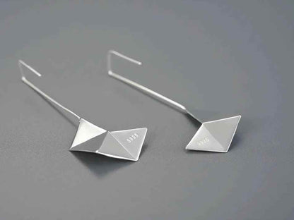 925 Sterling Silver Simple Origami Long Drop Earring Charm Jewelry LFJB0262 - Touchy Style