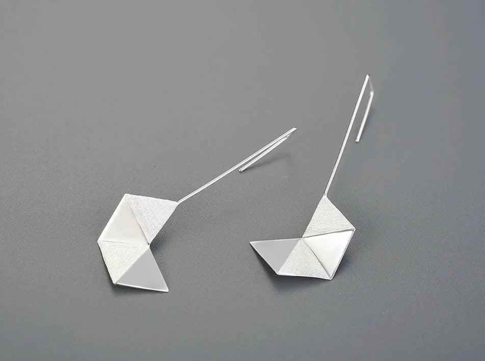 925 Sterling Silver Simple Origami Long Drop Earring Charm Jewelry LFJB0262 - Touchy Style .