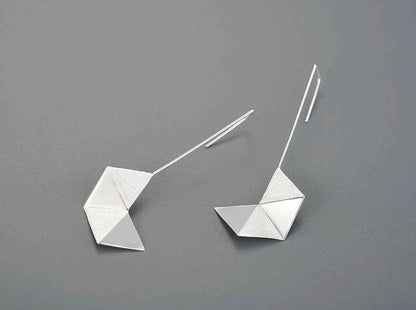 925 Sterling Silver Simple Origami Long Drop Earring Charm Jewelry LFJB0262 - Touchy Style