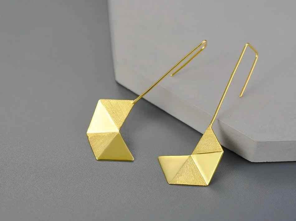 925 Sterling Silver Simple Origami Long Drop Earring Charm Jewelry LFJB0262 - Touchy Style .