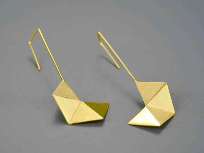 925 Sterling Silver Simple Origami Long Drop Earring Charm Jewelry LFJB0262 - Touchy Style .