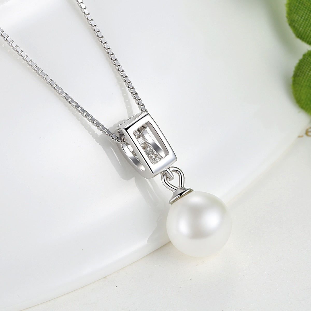 925 Sterling Silver Simulated White Pearl Necklace Charm Jewelry FB316 - Touchy Style .