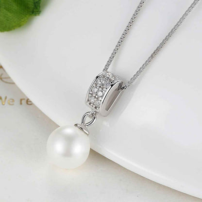 925 Sterling Silver Simulated White Pearl Necklace Charm Jewelry FB316 - Touchy Style