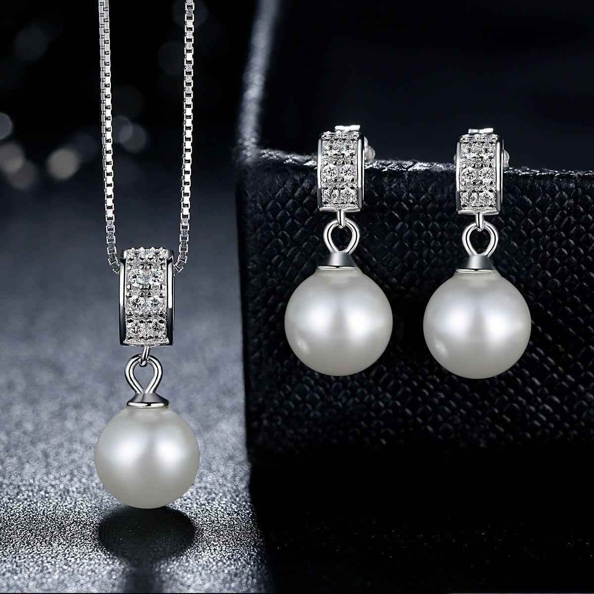 925 Sterling Silver Simulated White Pearl Necklace Charm Jewelry FB316 - Touchy Style
