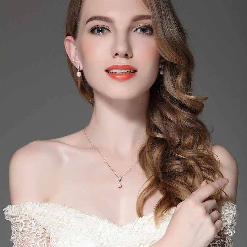 925 Sterling Silver Simulated White Pearl Necklace Charm Jewelry FB316 - Touchy Style