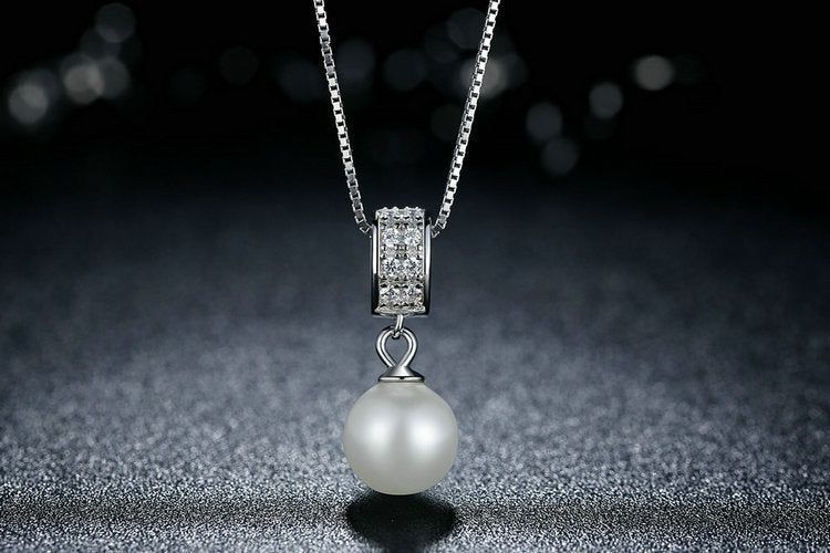 925 Sterling Silver Simulated White Pearl Necklace Charm Jewelry FB316 - Touchy Style .