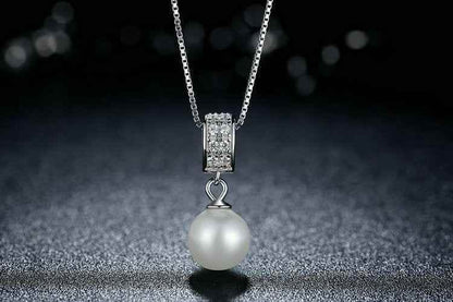 925 Sterling Silver Simulated White Pearl Necklace Charm Jewelry FB316 - Touchy Style