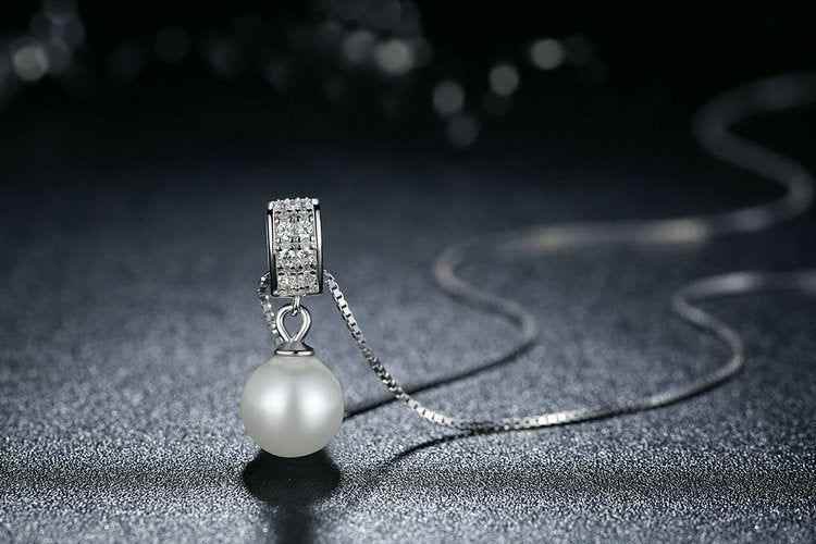 925 Sterling Silver Simulated White Pearl Necklace Charm Jewelry FB316 - Touchy Style .