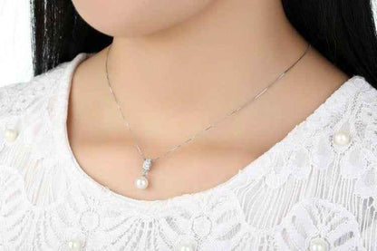 925 Sterling Silver Simulated White Pearl Necklace Charm Jewelry FB316 - Touchy Style
